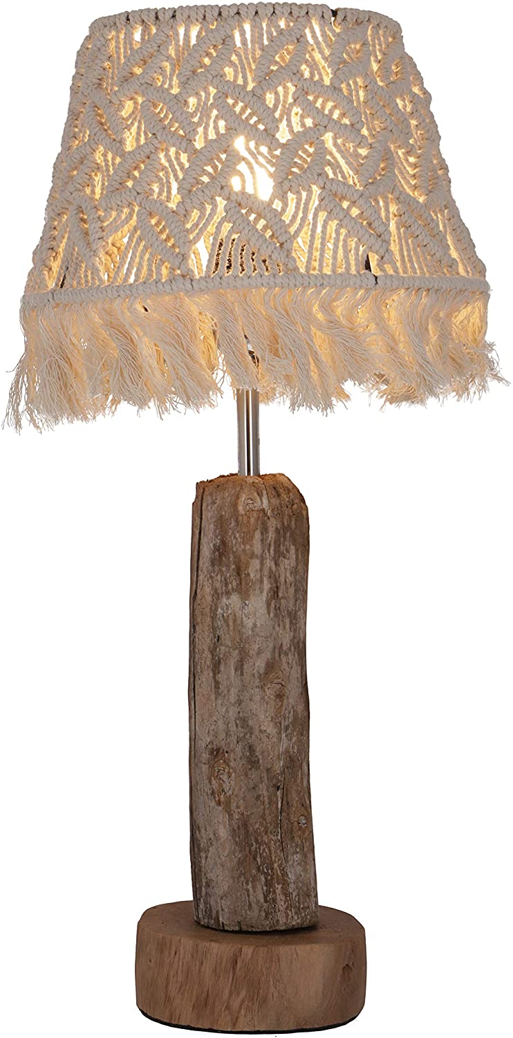 Guru-Shop Kinshasa Table Lamp, Handmade In Bali Unique Item Made From Natural Material, Driftwood, Cotton - Kinshasa Model, Decorative Lamp Mood Light