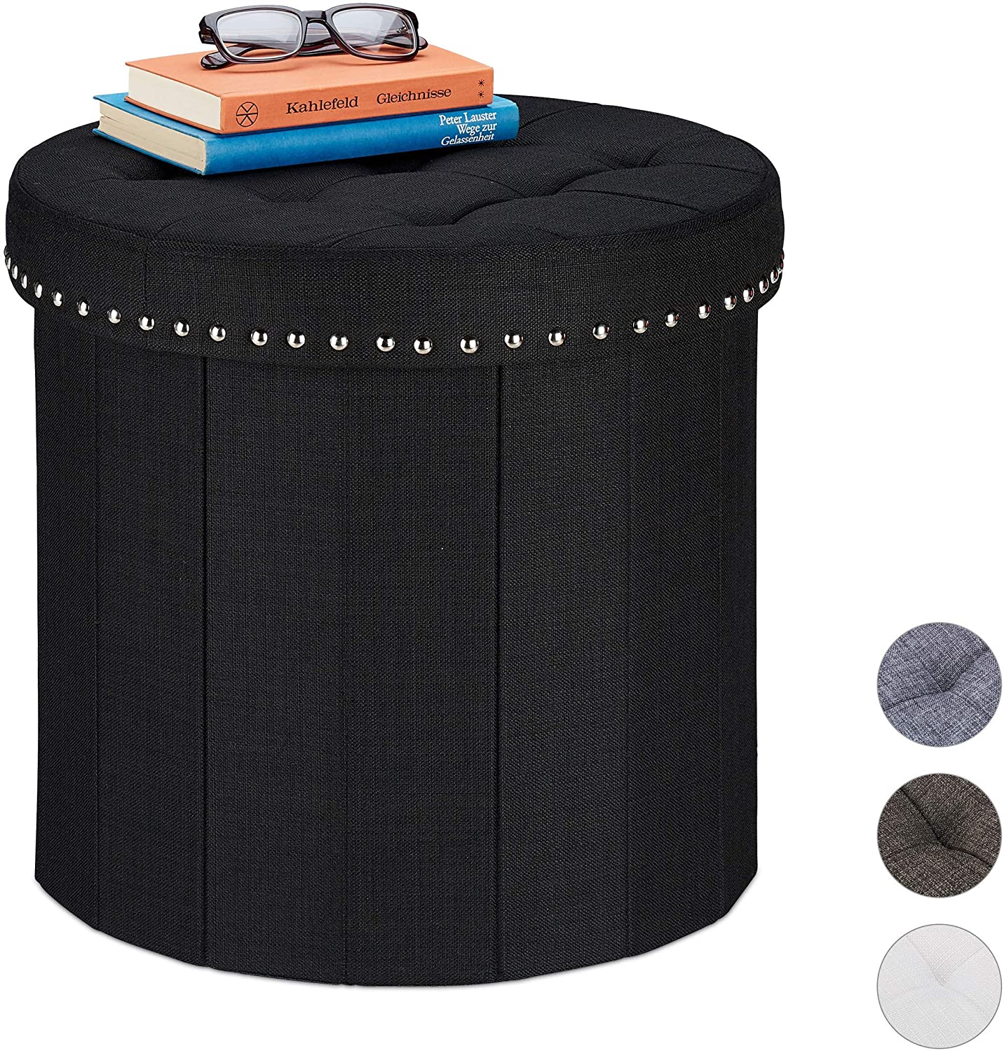 Relaxdays Foldable Soft Padded Round Quilted Fabric Footstool Footstool 43 