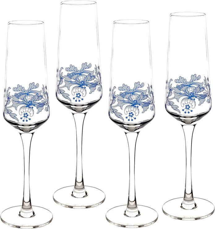 Spode Blue Italian Glassware Champagne Flute S/4