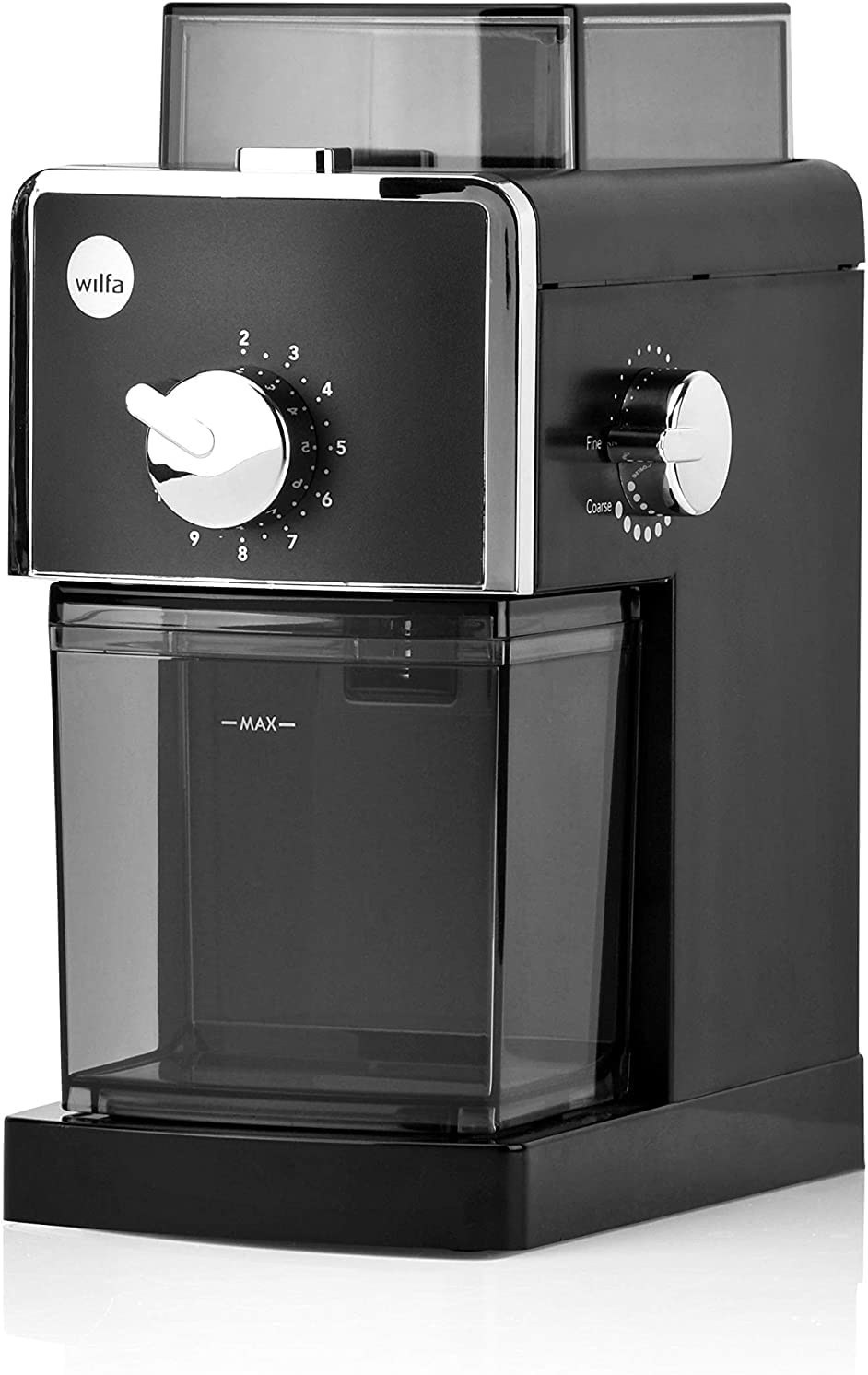 Wilfa IL SOLITO Kaffeemühle – elektrische Mühle mit Timer-Funktion – 17 Mahlgrade – 180gr Bohnenbehälter – Autostopp-Funktion – Auto-Abschaltung, schwarz