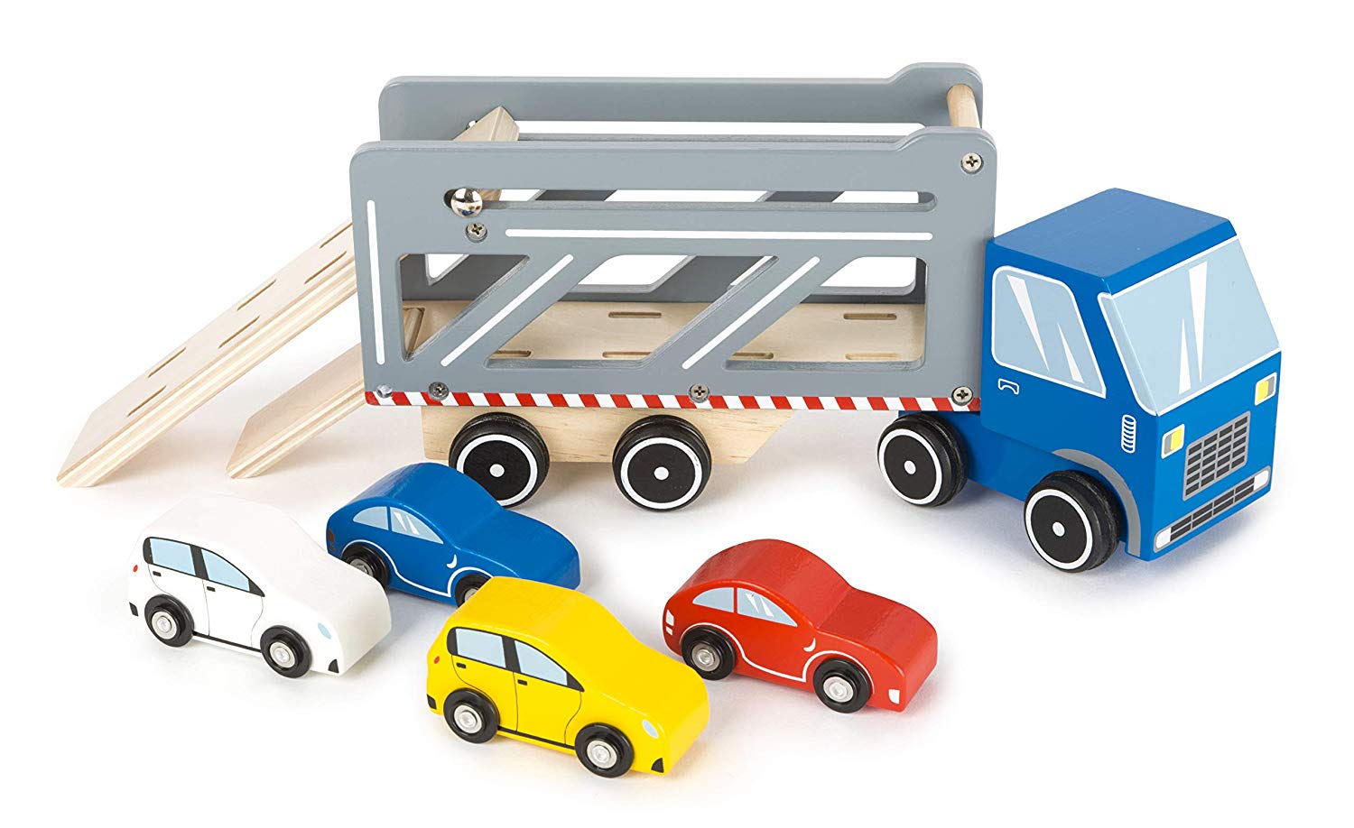 Small Foot by Legler Small Foot Premium Wooden Car Transporter With Four Colourful Cars Extendab