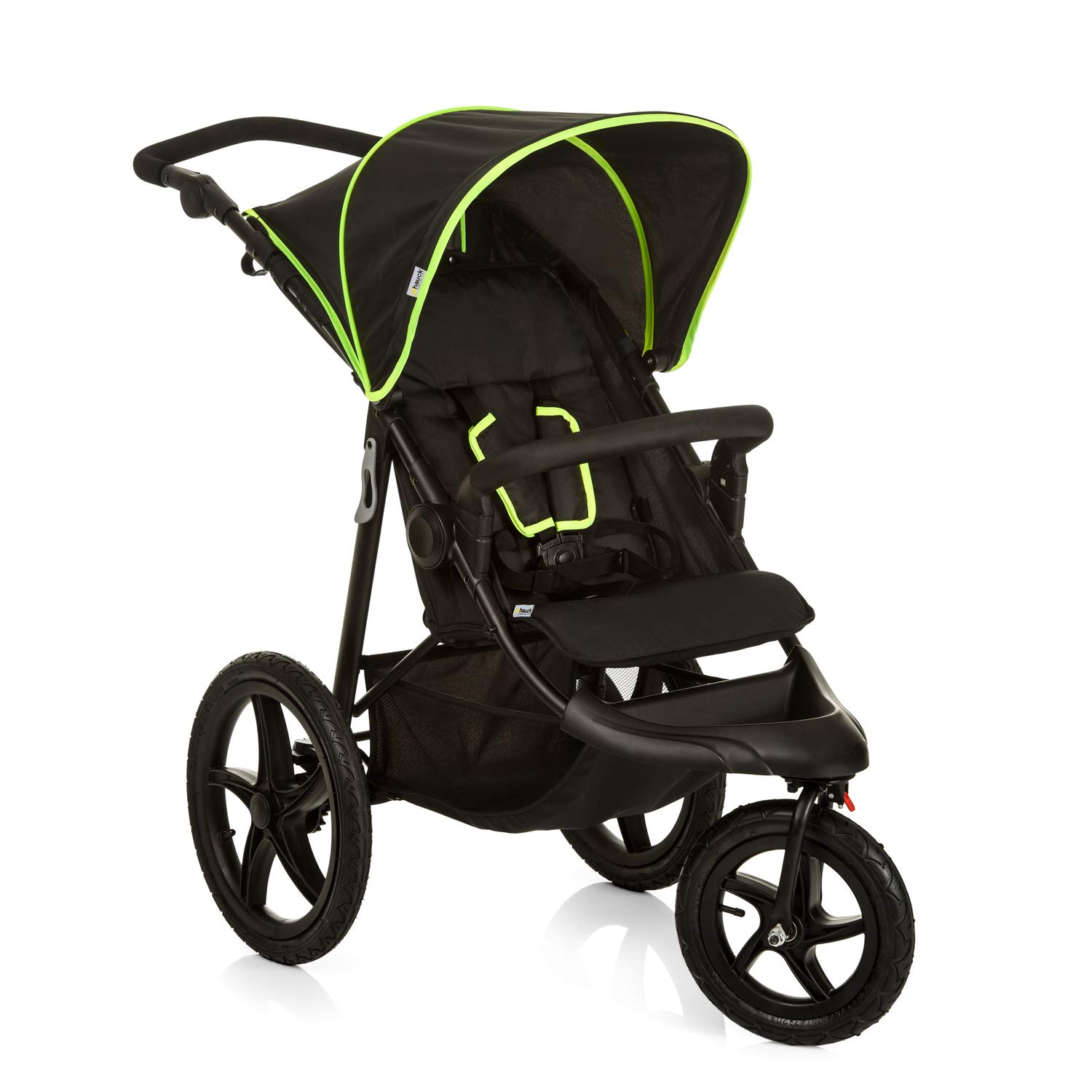 Hauck Runner Tricycle Jogger Buggy up to 25 kg with Reclining Function from Birth, Large Pneumatic Wheels for every Terrain, Height-Adjustable Push Handle, Compactly Collapsible Black/Neon Yellow