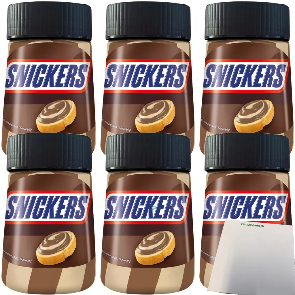 Snickers Brotaufstrich Schoko-Karamell-Aufstrich 6er Pack (6x350g Glas) + usy Block