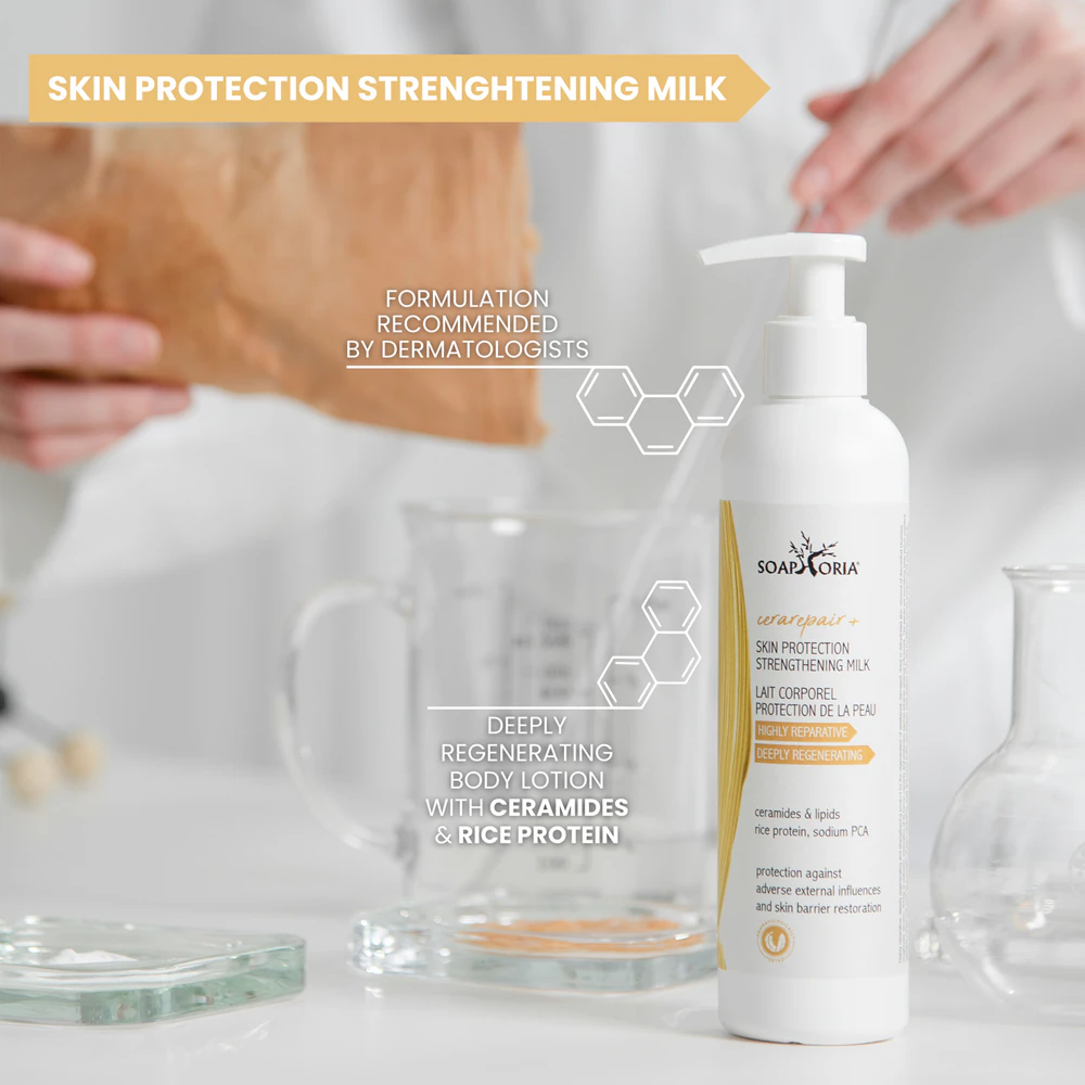Soaphoria CeraRepair+ strengthening body milk to protect the skin