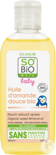 SoBio Étic Baby Sweet Almond Oil Unscented Hypoallergenic Bottle 100ml