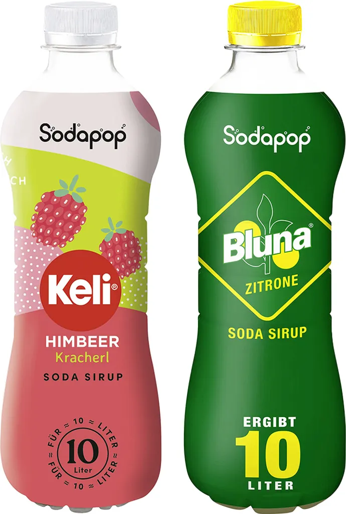 SODAPOP Keli Himbeer Sirup 500ml + Bluna Lemon 500ml, 2 Stück