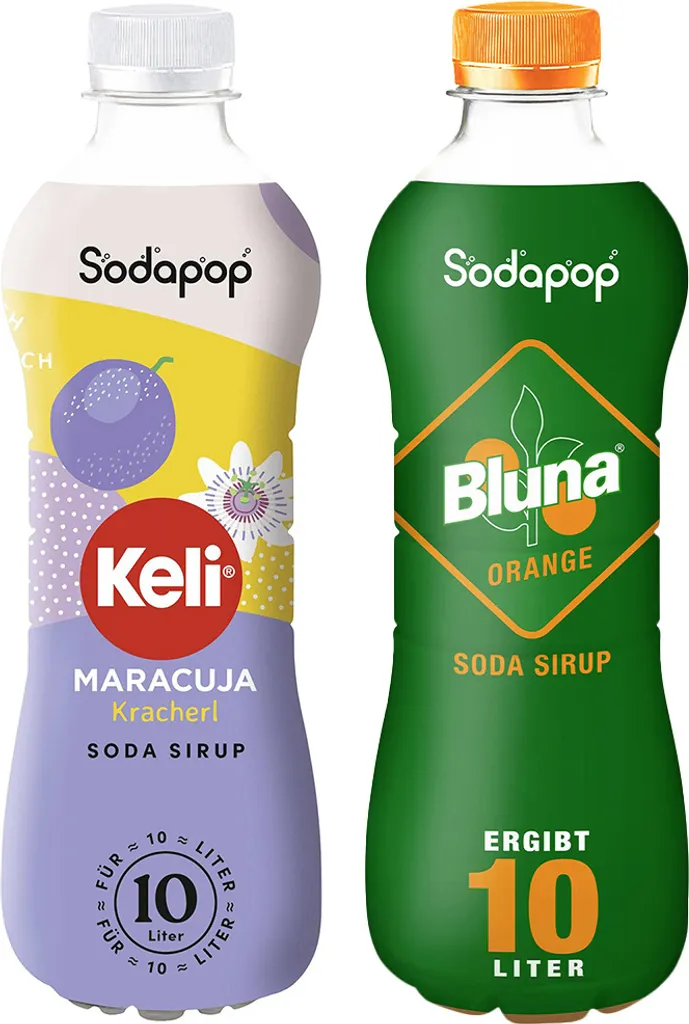SODAPOP Keli Maracuja Sirup 500ml + Bluna Orange 500ml, 2 Stück