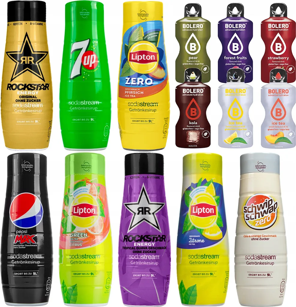 Sodastream Sirup (Rockstar, Lipton, Pepsi Max), 8 pc + Bolero
