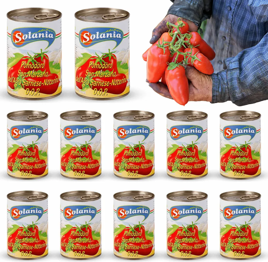SOLANIA - San Marzano Tomatoes DOP 12x 400g Can | Whole Peeled Tomatoes | Canned Tomatoes | Pizza Tomatoes