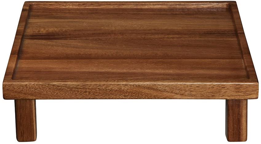 Solid Acacia Wood Tray on Feet, 25 cm, width 25 cm Height 6.9 cm
