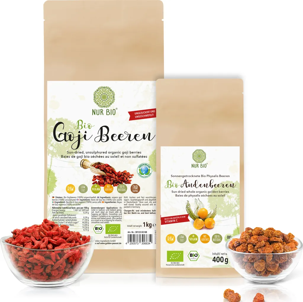 Sun-dried physalis + goji berries vitamin-rich organic fruit mix