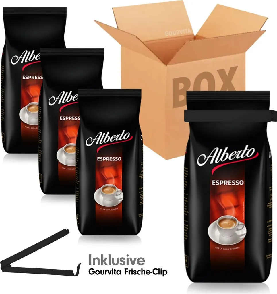 SAVINGS BOX Alberto Espresso + free Gourvita Freshness Clip, 4x1000g beans