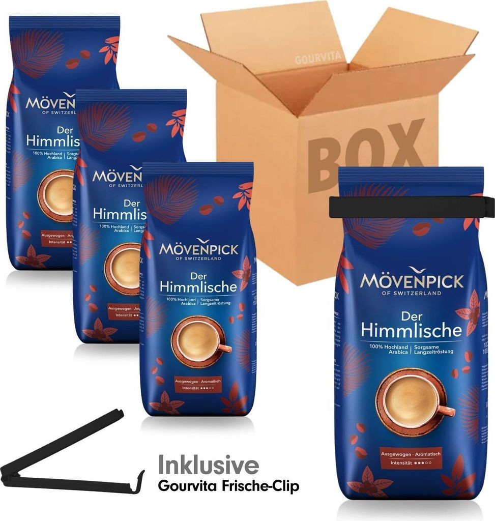 SAVINGS BOX Mövenpick The Heavenly + free Gourvita Fresh Clip, 4x1000g beans