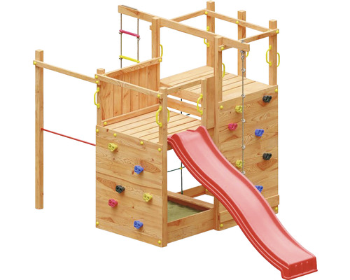 Marimex Play 020 play tower with ladder rungs, climbing wall, climbing stones, rope ladder, slide, climbing rope