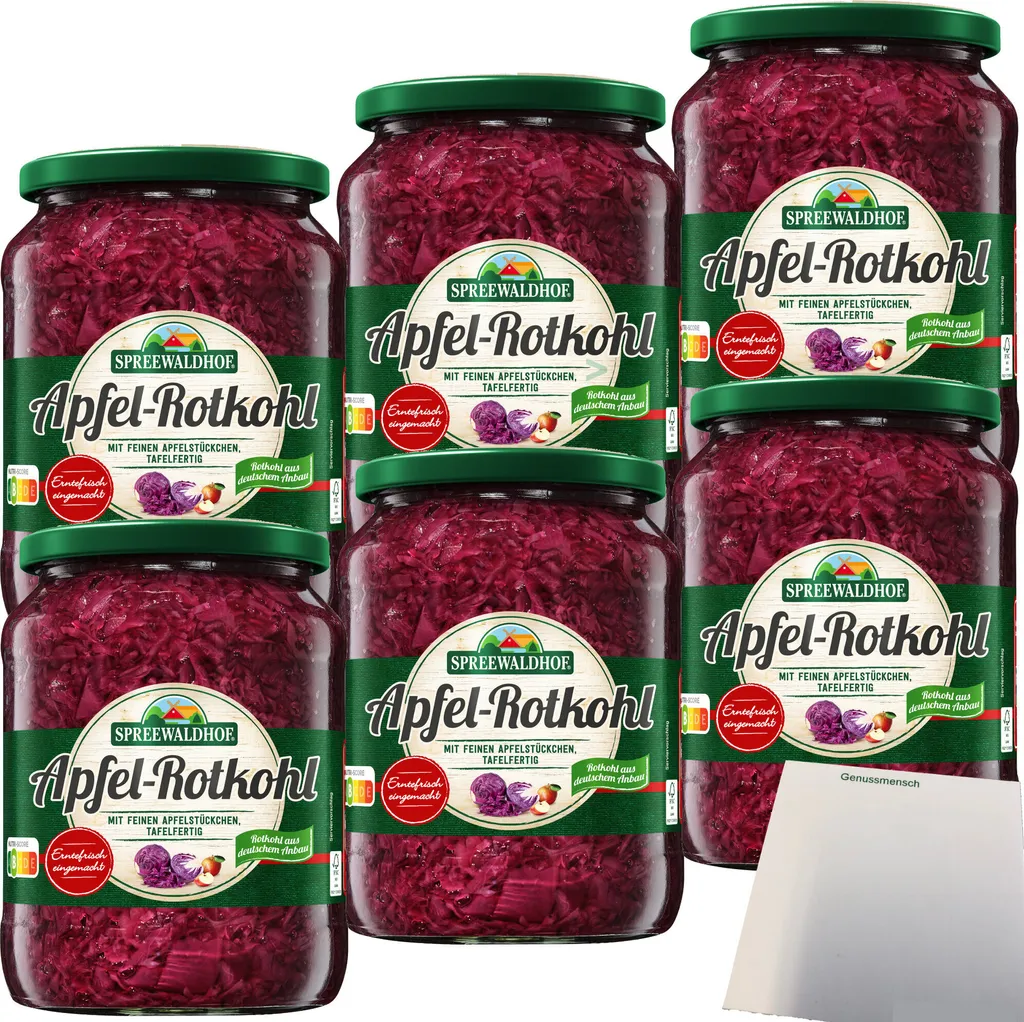 Spreewaldhof Apple Red Cabbage with fine apple pieces Ready to eat 6-pack (6x680g jar) + usy block