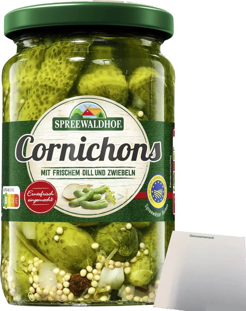 Spreewaldhof gherkins with fresh dill and onions (330g jar) + usy block