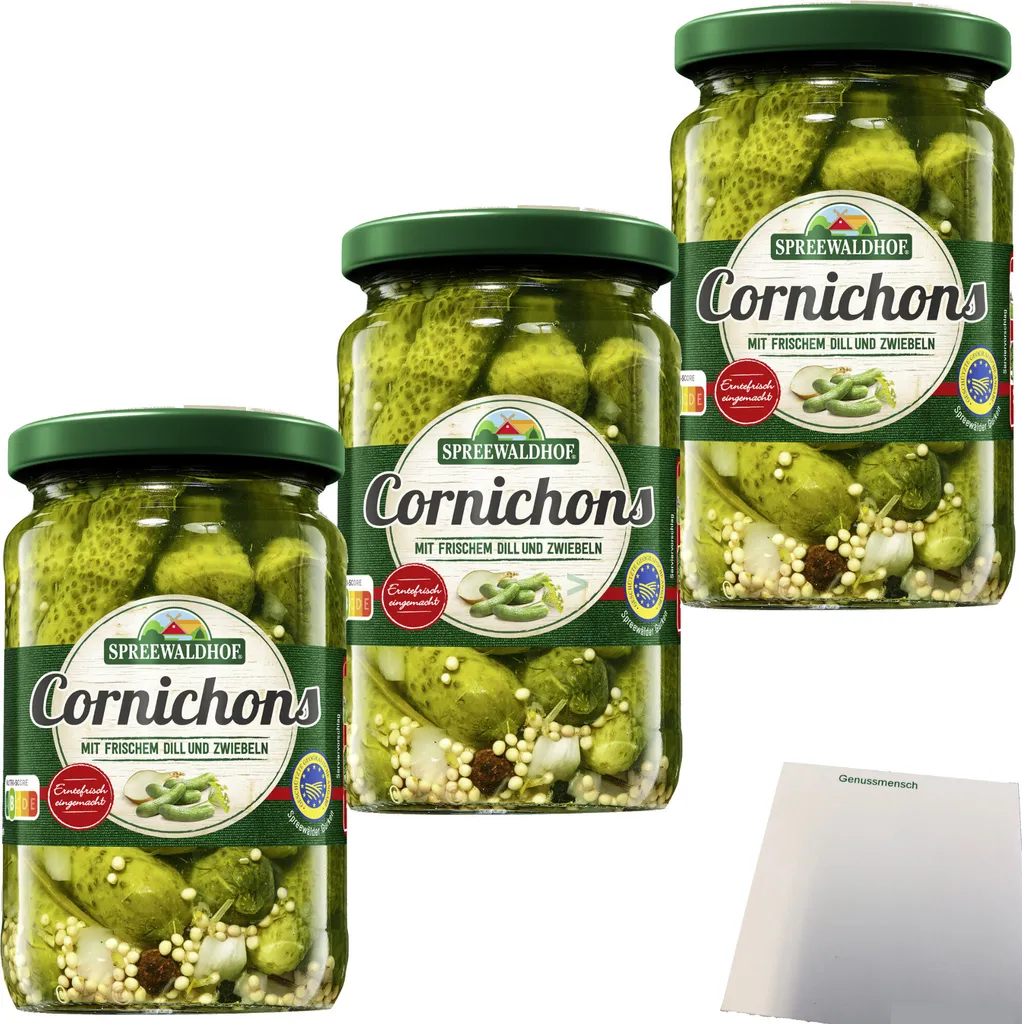 Spreewaldhof gherkins with fresh dill and onions 3-pack (3x330g jar) + usy block