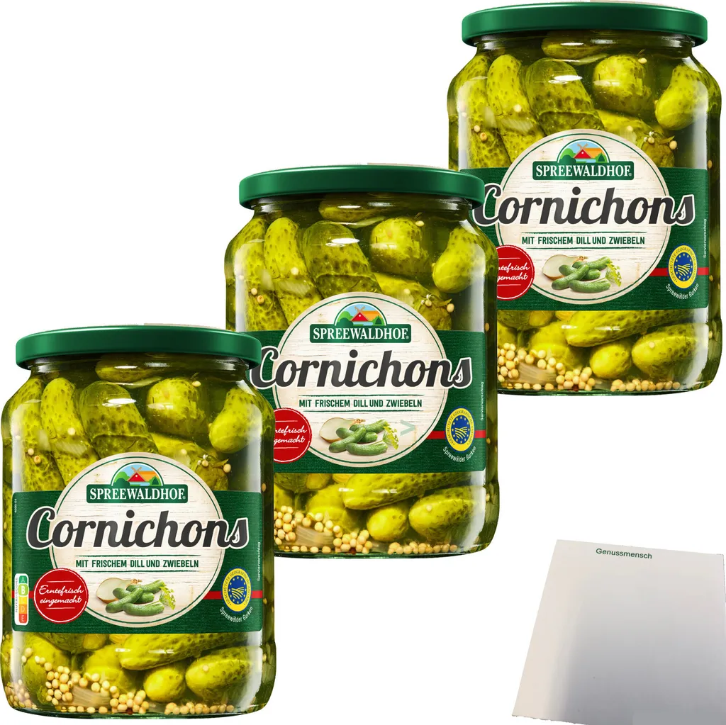Spreewaldhof gherkins with fresh dill and onions 3-pack (3x670g jar) + usy block