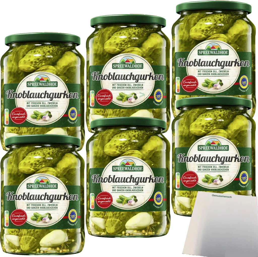 Spreewaldhof garlic pickles with fresh dill onions and whole garlic cloves 6-pack (6x720g jar) + usy block