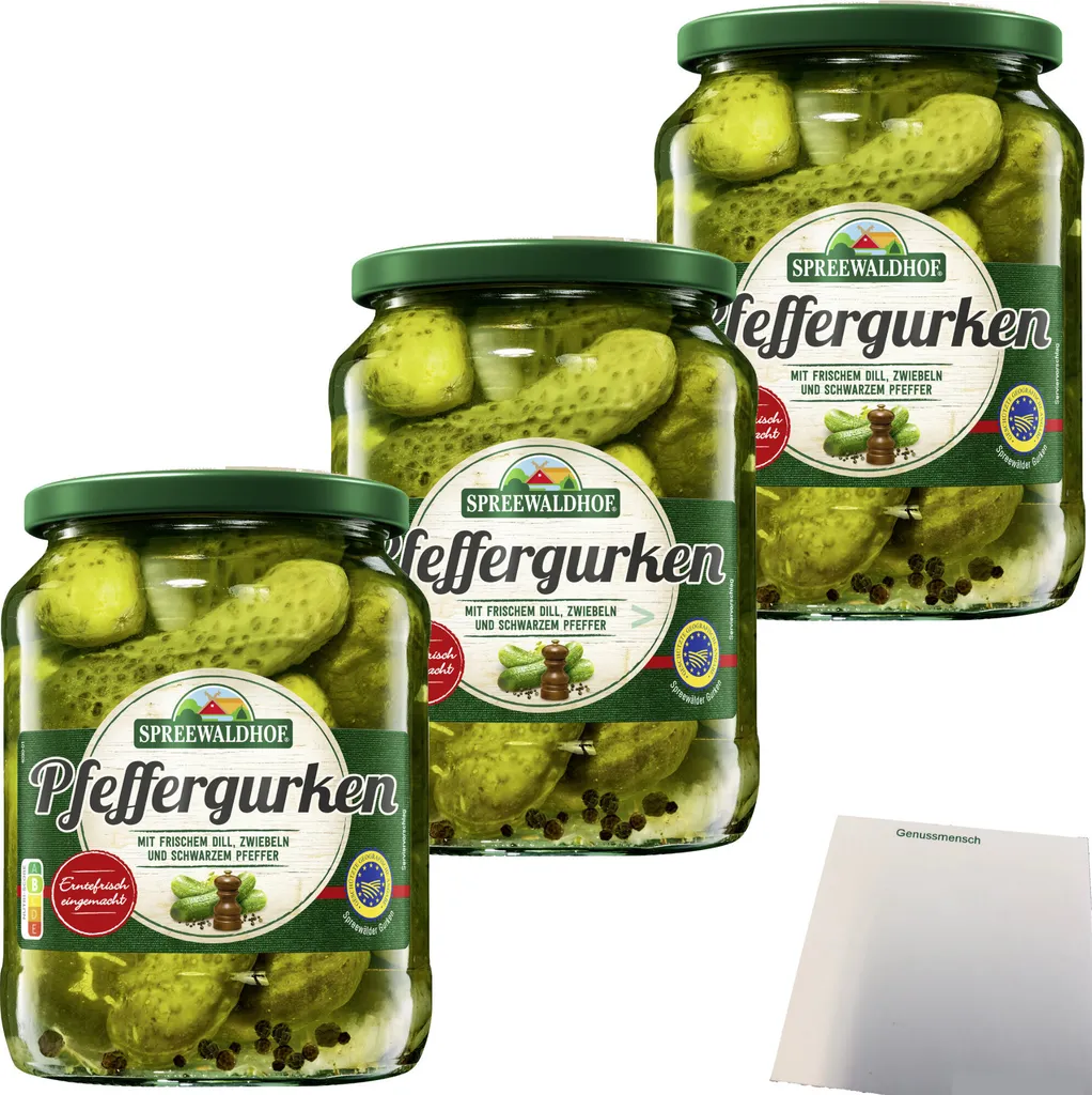 Spreewaldhof Pepper Pickles with Fresh Dill Onions and Black Pepper 3-Pack (3x670g Jar) + usy Block