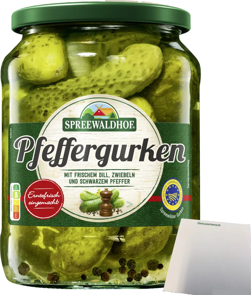Spreewaldhof pepper pickles with fresh dill, onions and black pepper (670g jar) + usy block