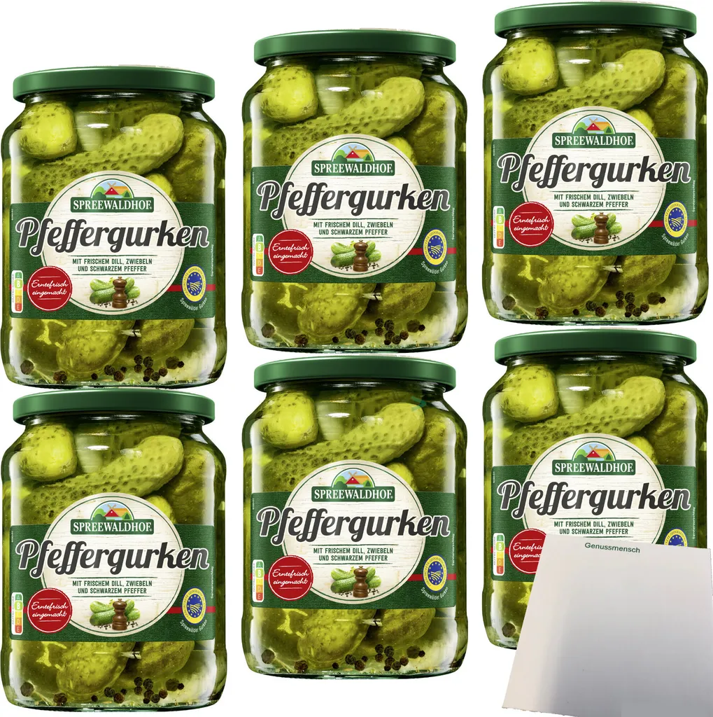 Spreewaldhof Pepper Pickles with Fresh Dill Onions and Black Pepper 6-pack (6x670g jar) + usy Block
