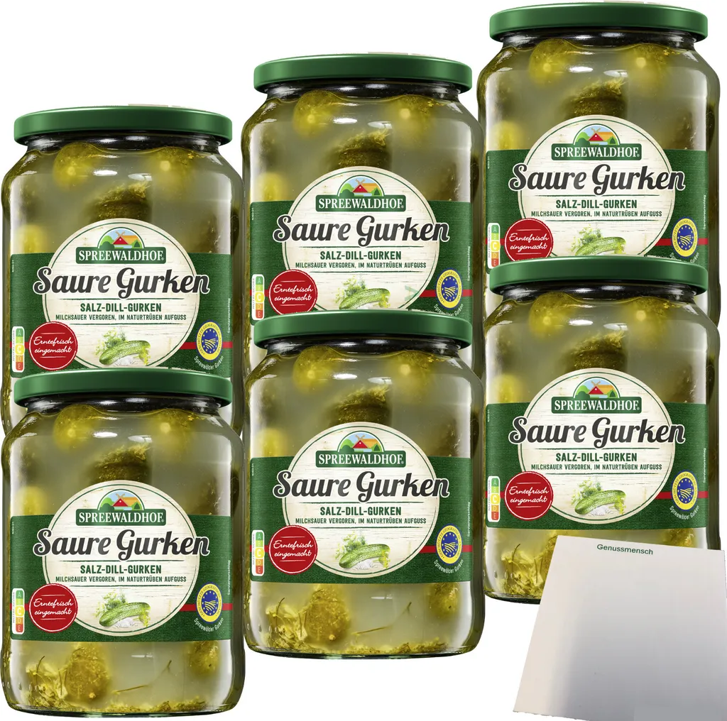 Spreewaldhof salt-dill cucumbers in naturally cloudy infusion, 6-pack (6x720g jar) + usy block