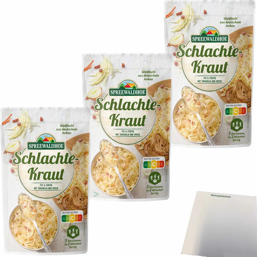 Spreewaldhof Schlachtekraut Ready-to-Use with Onions and Bacon 3-pack (3x400g pack) + usy Block