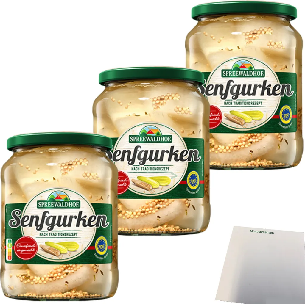 Spreewaldhof mustard pickles traditionally seasoned 3-pack (3x670g jar) + usy block