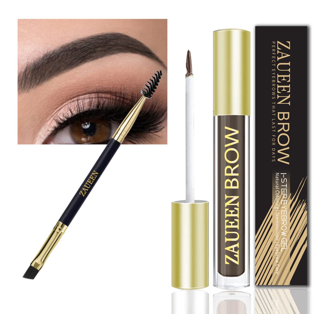 zaueen Semi-Permanent Waterproof Eyebrow Colour Gel, 48 Hours Long Adhesive, Smudge-Proof, Sweat-Resistant, Natural, Tinted Brow Pencil with Brush, 5 g (04# Black Brown), brown ‎04#