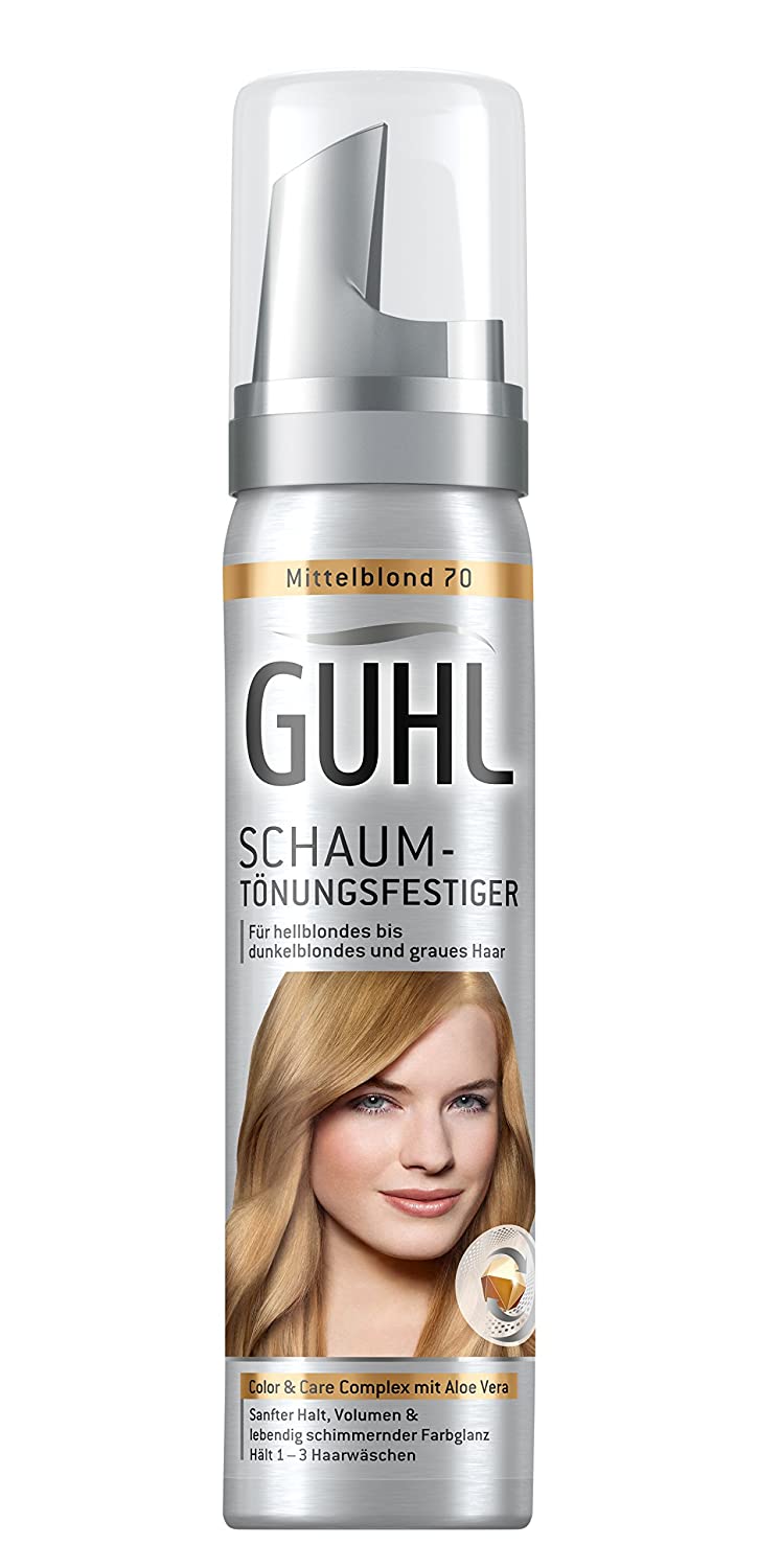 Guhl Foam Tint Strengthener 70 Medium Blonde with Aloe Vera for Light Blonde to Dark Blonde and Grey Hair, 1 x 75 ml, mousse ‎form