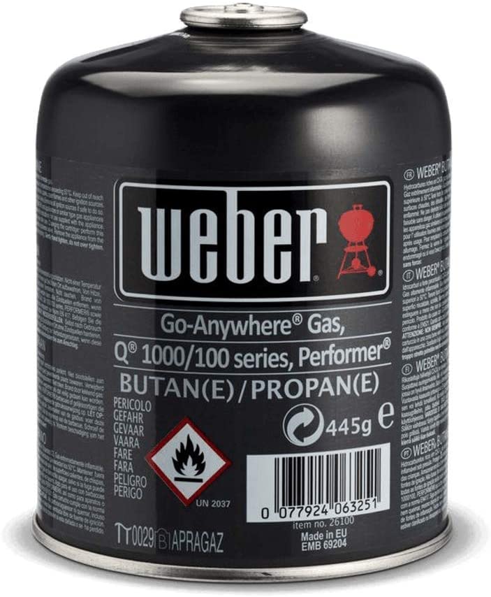 Weber 26100 Gas Cartridge for Q 100/1000 Series, Performer Deluxe GBS and Go-Anywhere 445g, Black