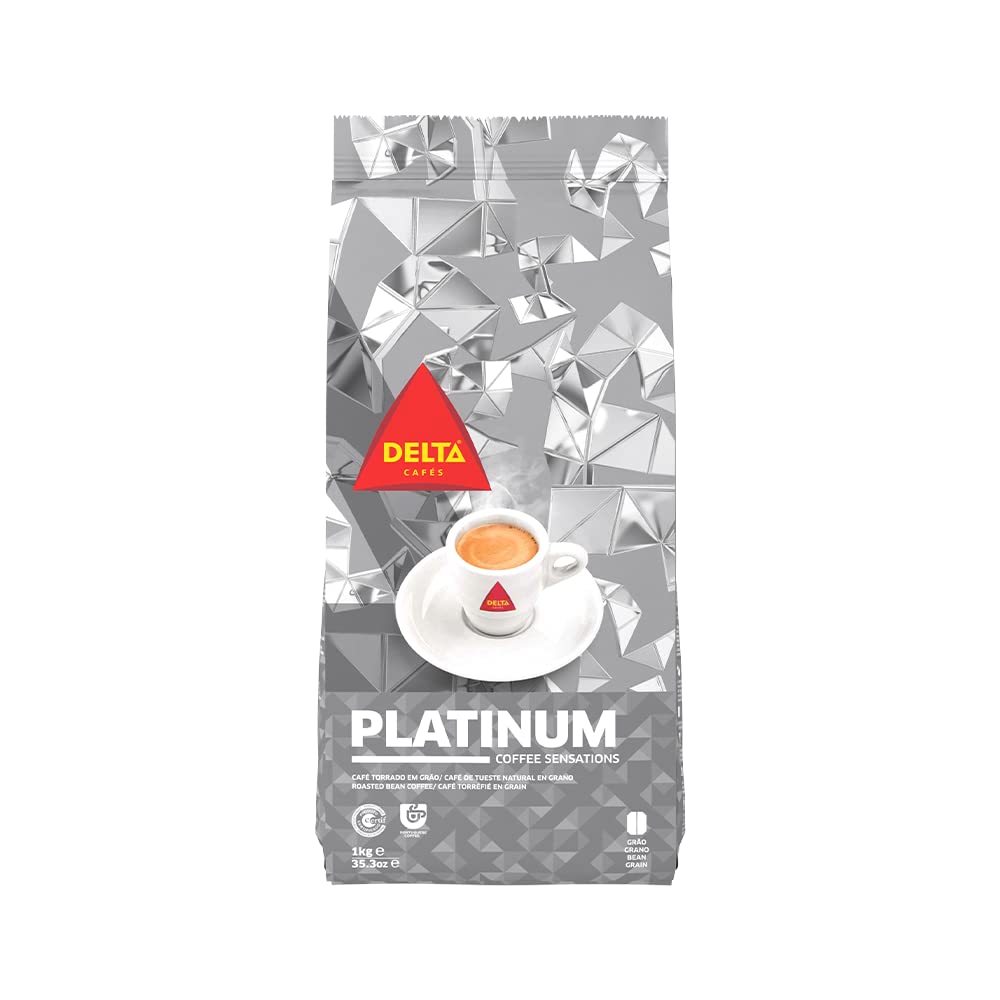Delta Cafés - Platinum Coffee Beans - 2 Packets of 1 kg - Intensity 8 - Full-bodied Arabica Roasted Coffee Bean Mix - Very Aromatic with Notes of Ripe Fruits