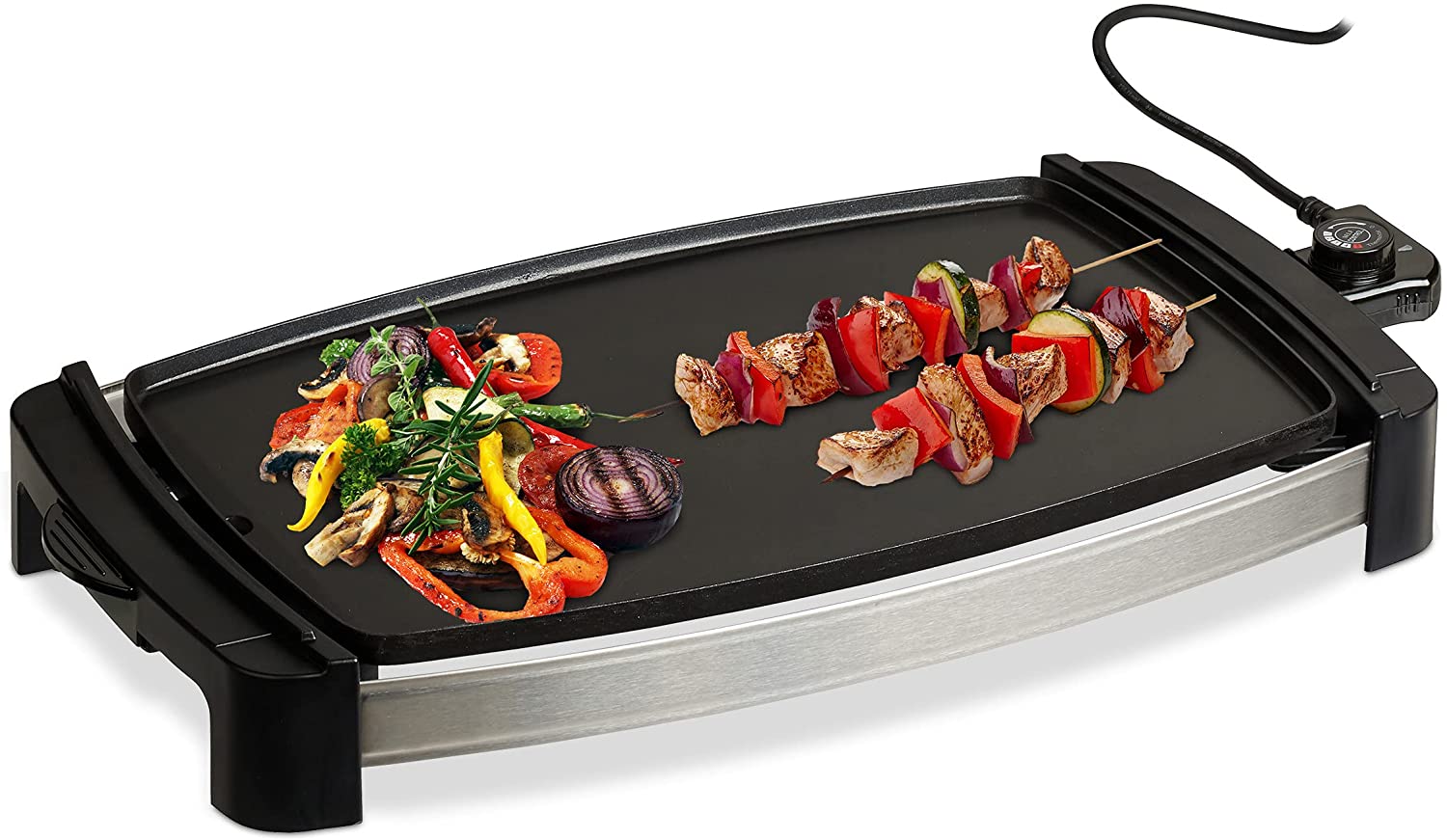 Relaxdays Electric Table Barbecue, Temperature Control, BBQ Electric Grill, 2000 Watt, Large Grill Area 45 x 30 cm, Black