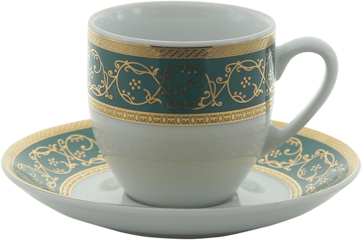 Bohemia Saphyr Greca Coffee Cup and Saucer, Porcelain, Green, 12 x 12 x 5 cm