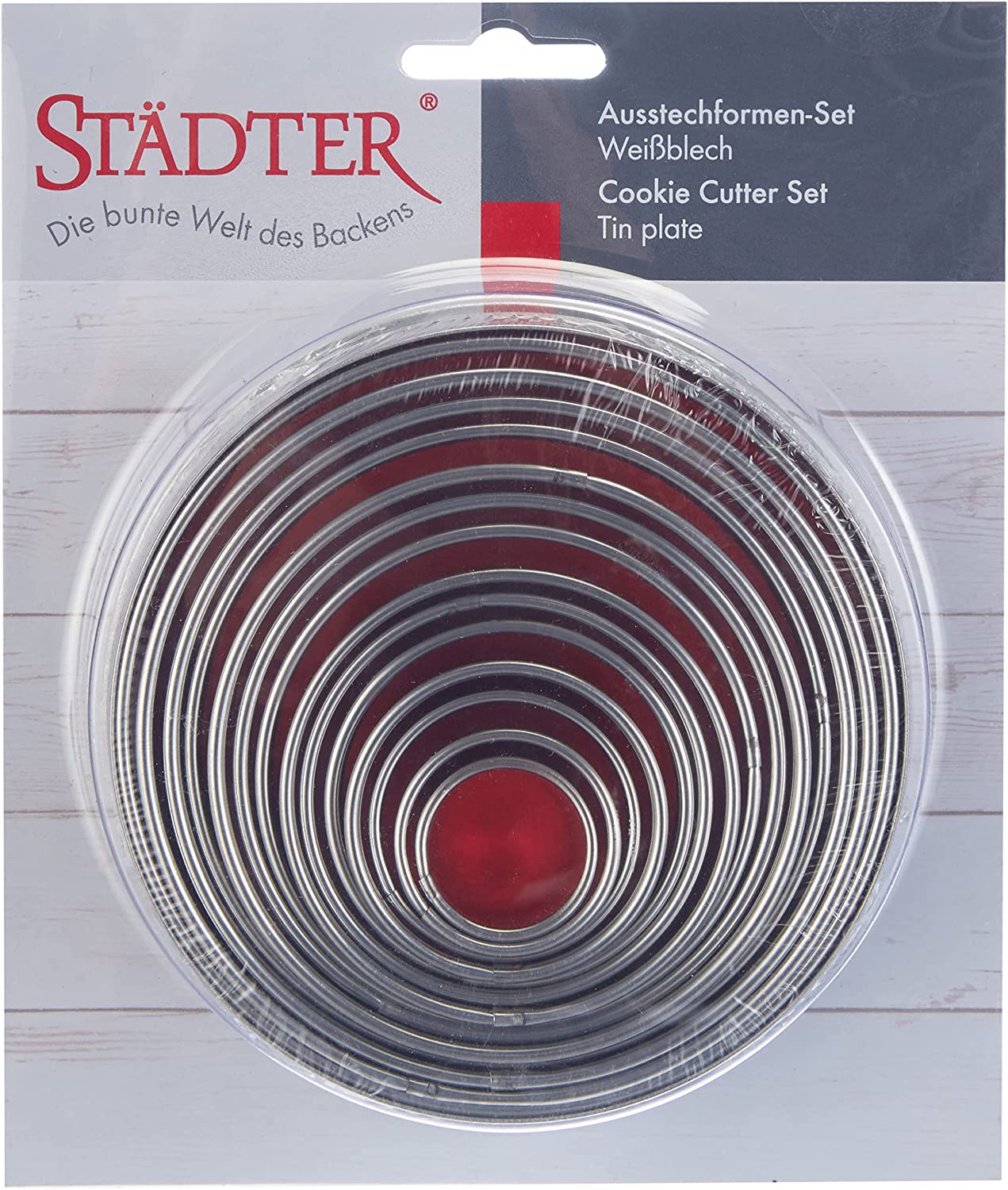 Staedter Städter 009073 14 Ring Biscuit Cutters in Tin Plate Container 12 cm Cutter Sizes 2.5 - 11.5 cm