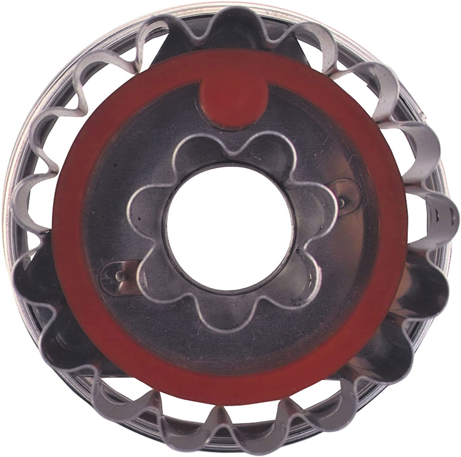 Staedter Städter 966025 Linzer Cookie Cutter with Ejector Flower Stainless Steel 4.8 x 4.8 x 4.8 cm, Silver/Red