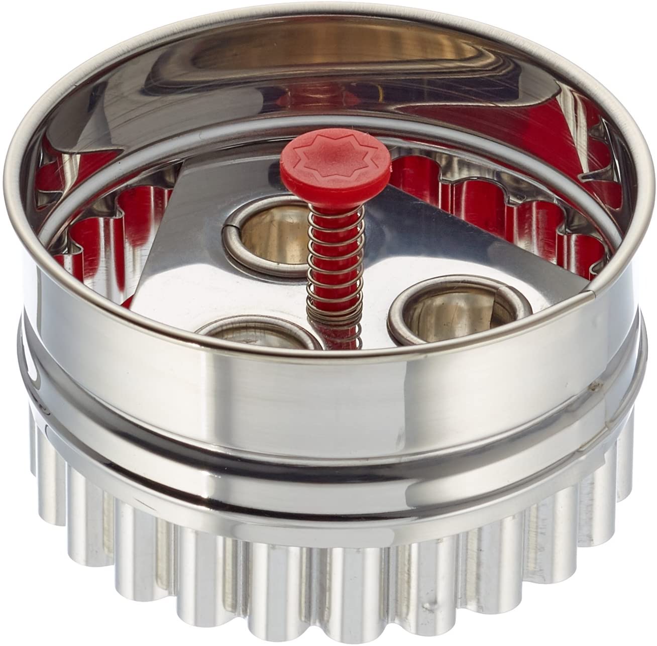 Staedter Städter 966339 Large Linzer Cookie Cutter with Ejector, 3 Holes, Stainless Steel, Silver/Red, 6.5 x 6.5 x 4 cm