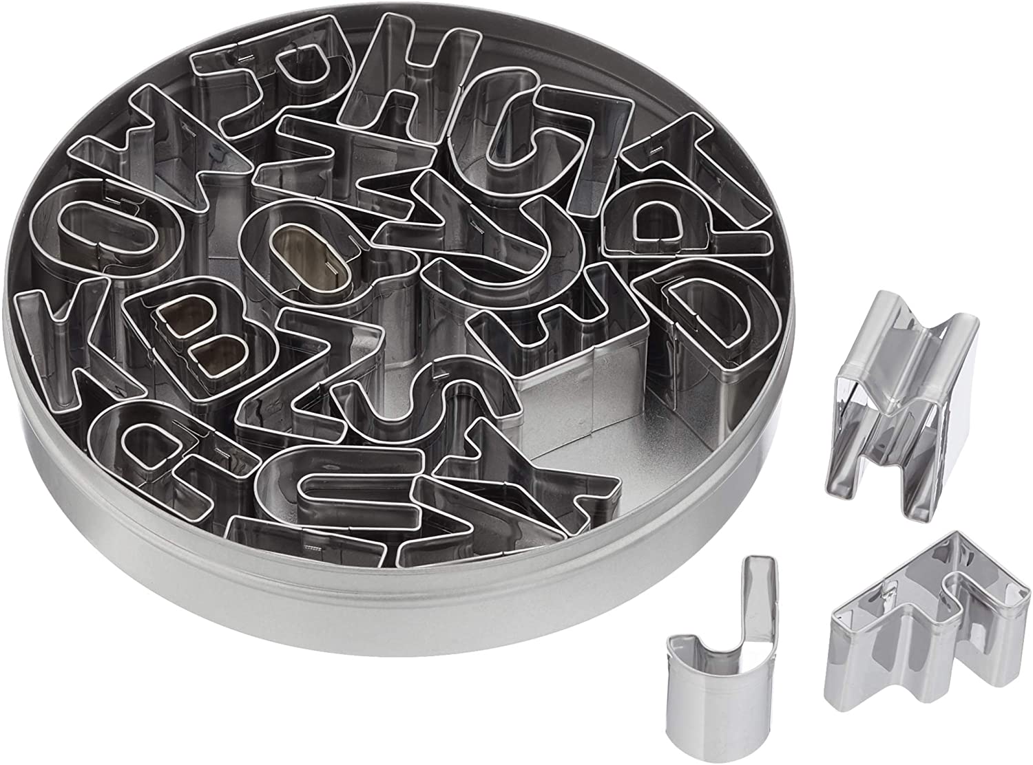 Städter Cake Boss CB58915 Jar with Biscuit Cutters, Set of 26 Letters Stainless Steel, Silver, 12 x 12 x 3 cm