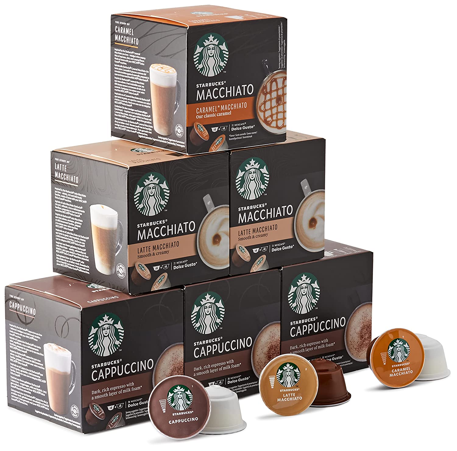 STARBUCKS by NESCAFÉ Dolce Gustto Capsules Tasting Set, 36 Drinks from 72 Capsules Latte Coffee Variations (6 x 12)