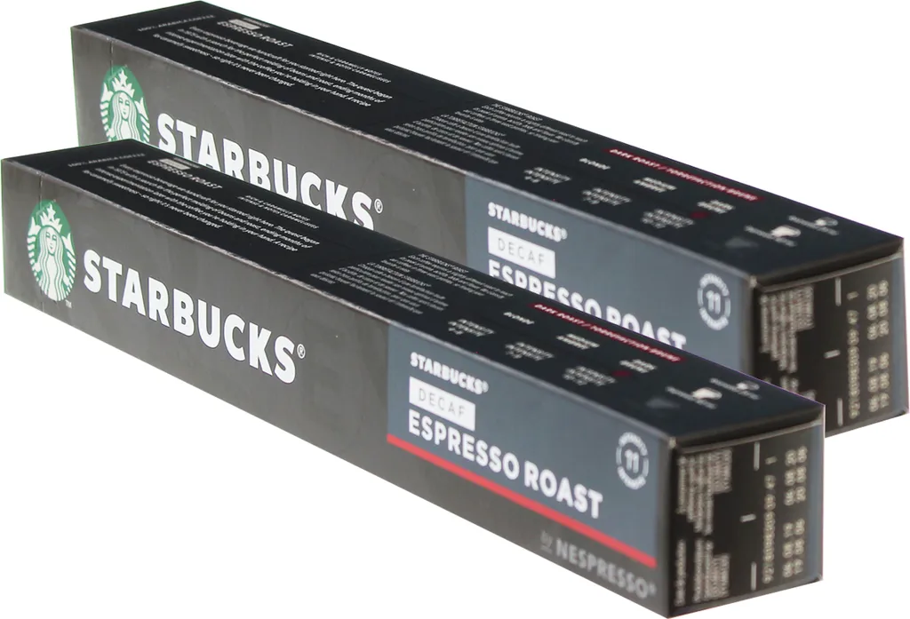 Starbucks Decaf Espresso Roast Coffee, Set of 2, Dark Roast, Roasted Coffee, Nespresso Compatible, Decaffeinated, Coffee Capsules, 20 Capsules