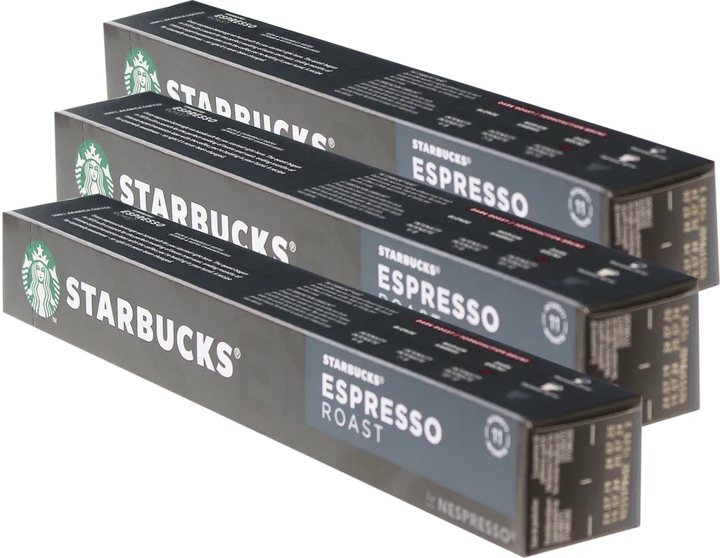Starbucks Espresso Roast Coffee, Set of 3, Dark Roast, Roasted Coffee, Nespresso Compatible, Coffee Capsules, 30 Capsules
