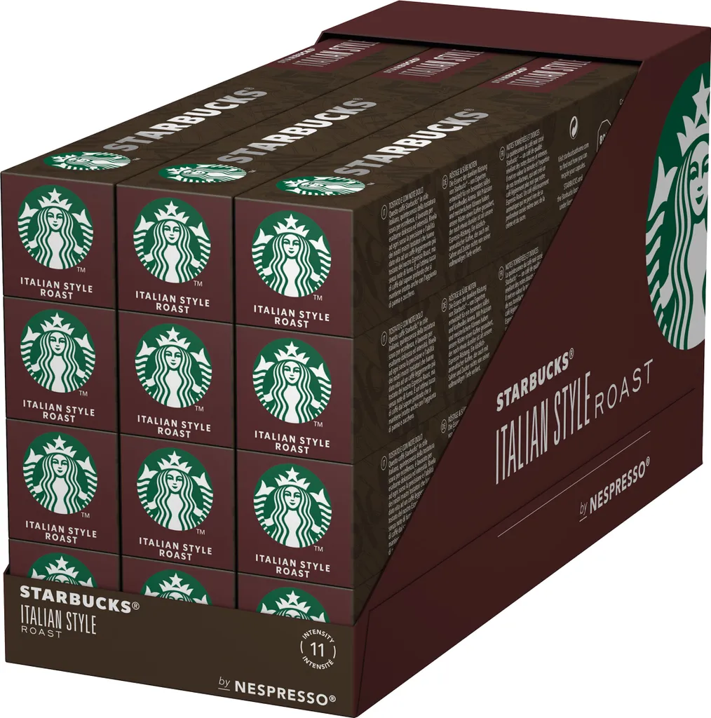 Starbucks Italian Style Roast Coffee 12-pack, Dark Roast, Roasted Coffee, Nespresso Compatible, Coffee Capsules, 12 x 10 Capsules