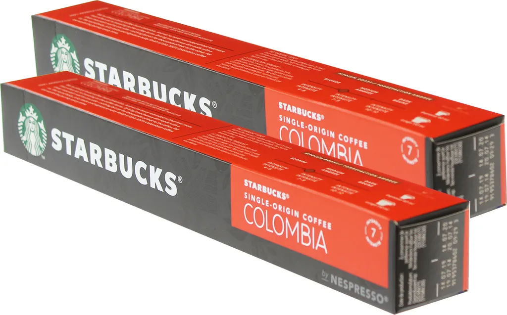 Starbucks Single Origin Colombia Coffee, Set of 2, Medium Roast, Roasted Coffee, Nespresso Compatible, Coffee Capsules, 20 Capsules