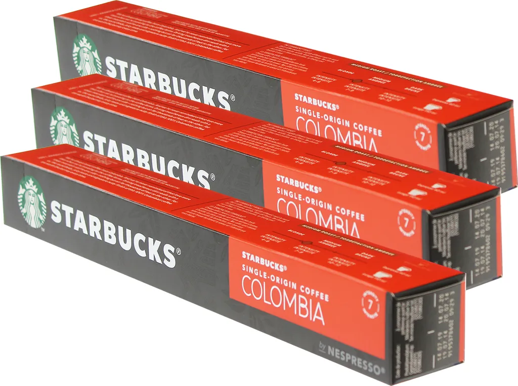 Starbucks Single Origin Colombia Coffee, Set of 3, Medium Roast, Roasted Coffee, Nespresso Compatible, Coffee Capsules, 30 Capsules
