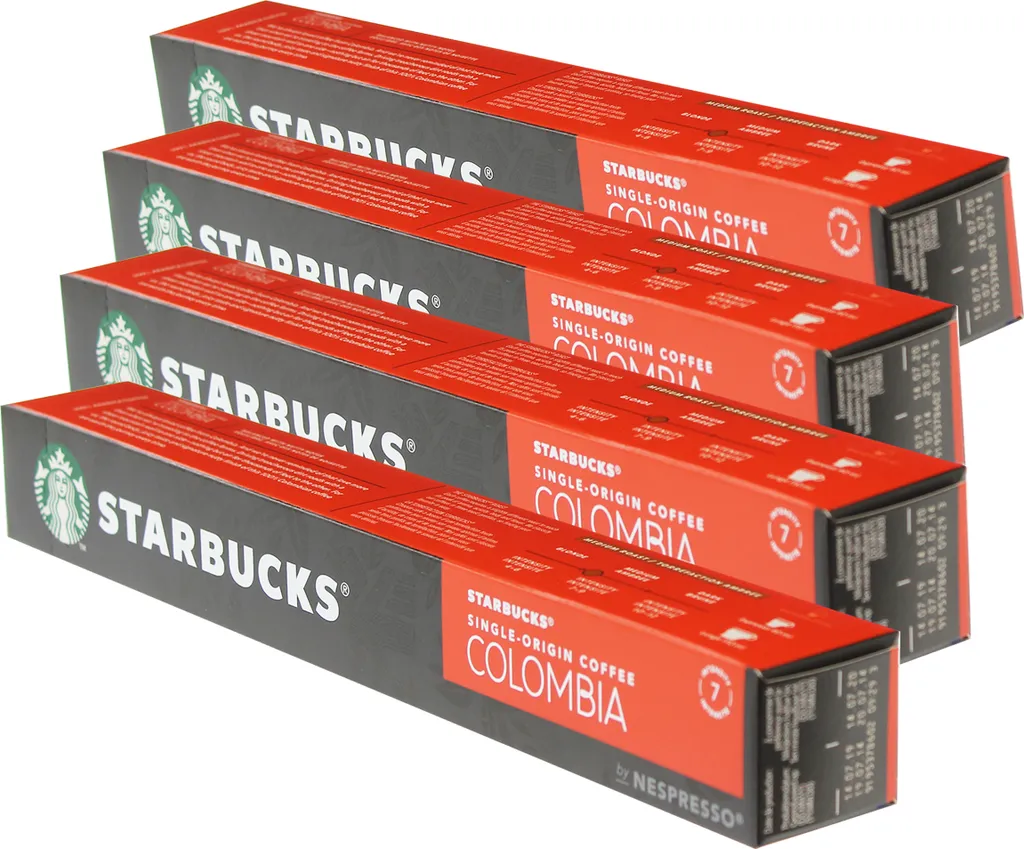 Starbucks Single Origin Colombia Coffee, Set of 4, Medium Roast, Roasted Coffee, Nespresso Compatible, Coffee Capsules, 40 Capsules