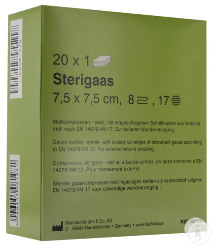 Sterigaas sterile compress 8-fold 7.5 x 7.5cm 20 pieces