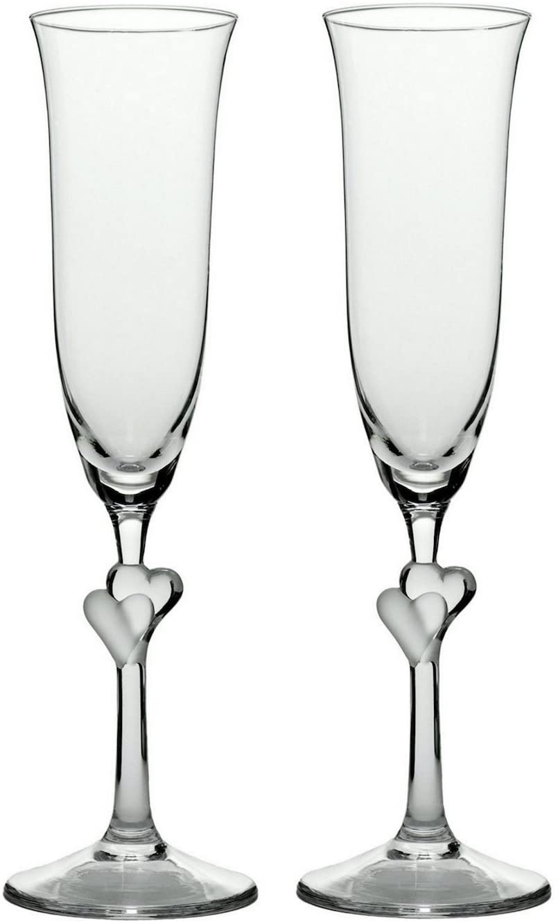 Stalzle Stölzle Lausitz 175 ml Lead Free Crystal L\'Amour Champagne Flute Satin Etched Heart Glass