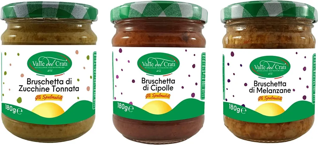Streichfähige Bruschetta Mix | Italienische Gemüsecremen mit Zwiebel, Aubergine, Zucchini und  Thunfisch | für Brot, Pizza, Sandwiches | 3 x 180g
