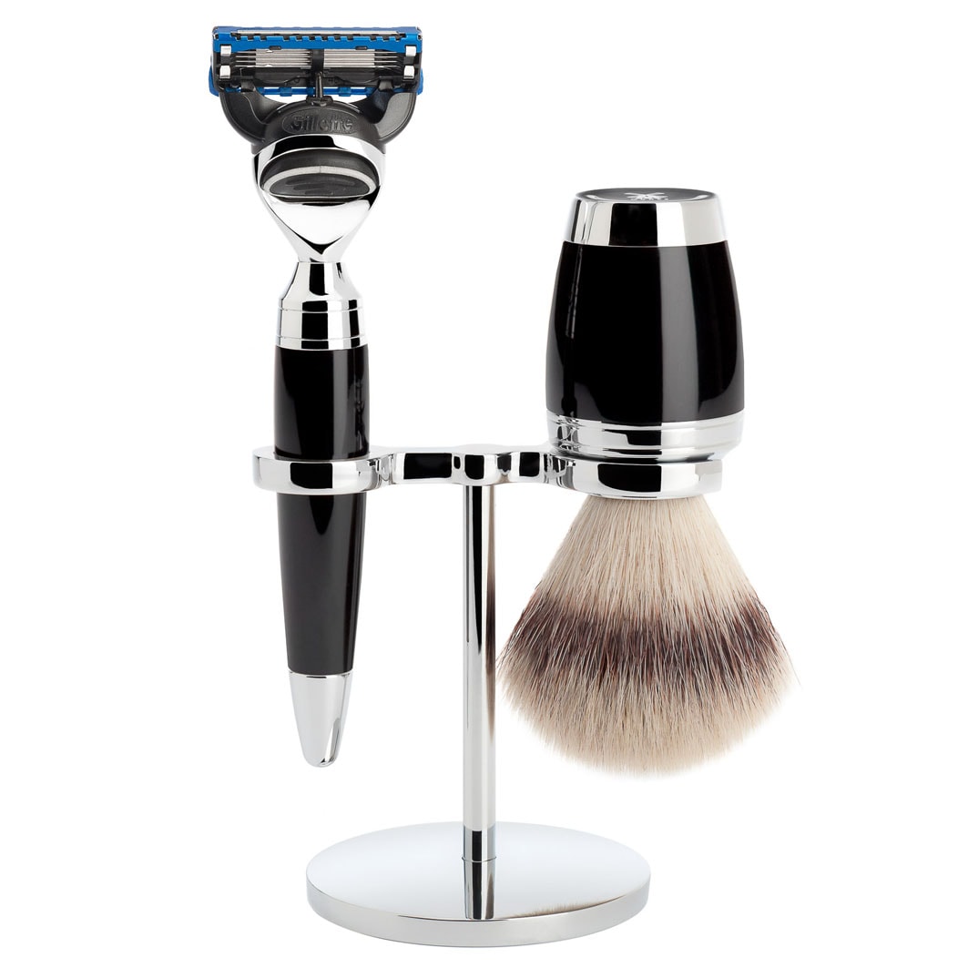 Muhle STYLO 3-piece shaving set, Silvertip Fibre®, with Gillette® Fusion™, 